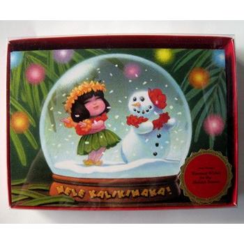 クリスマスカード イラスト 海外 ハワイアン12枚セット 「スノードーム