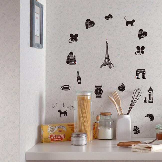 パリの小物たち 黒 ウォールステッカー 日本製 シルクスクリーン印刷 ゆうパケット対応 サイズ Ws093 ウォールステッカーのハウスジーダ 通販 Yahoo ショッピング