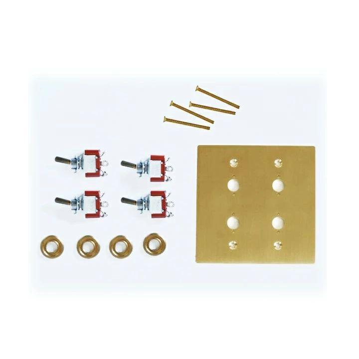 送料無料！真鍮（ブラス）製スイッチボックス！ブラスホルダー！管121631 トグルスイッチ 電気スイッチ 真鍮トグル4スイッチ プレート 約