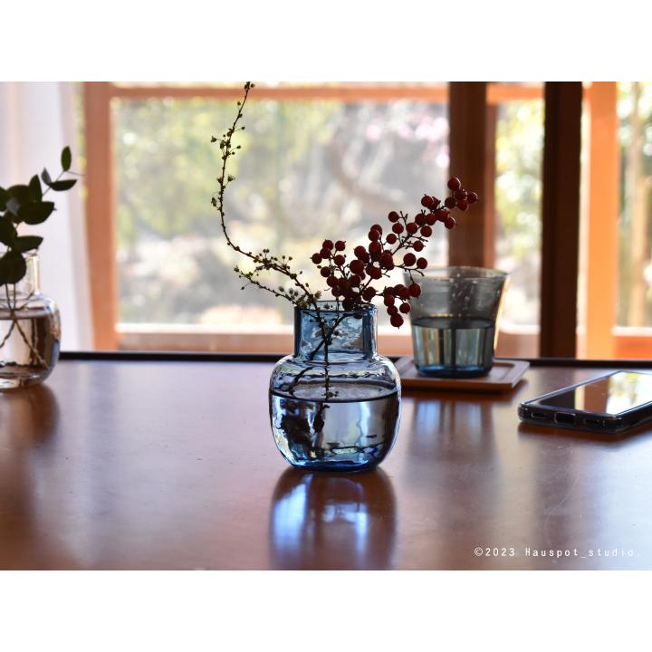 花瓶 一輪挿し おしゃれ 青 クリアSサイズ：約8.0cm丸×高さ9.5cm（口径