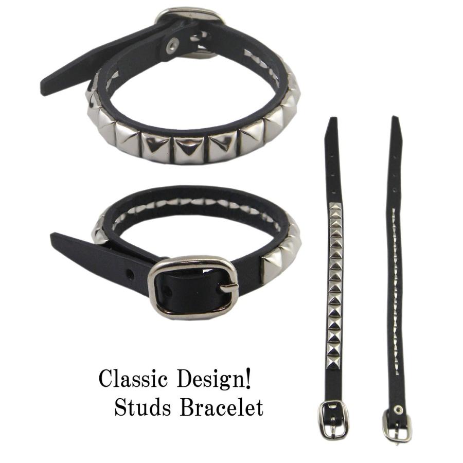 スタッズ ブレスレット本革 鋲細一連 パンク ロック ファッション