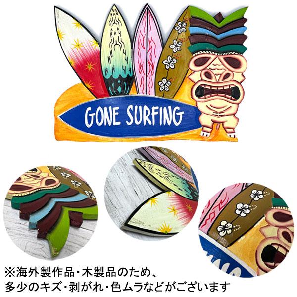 TIKI ドアプレート サインボード Gone Surfing 木製ボード 壁掛け