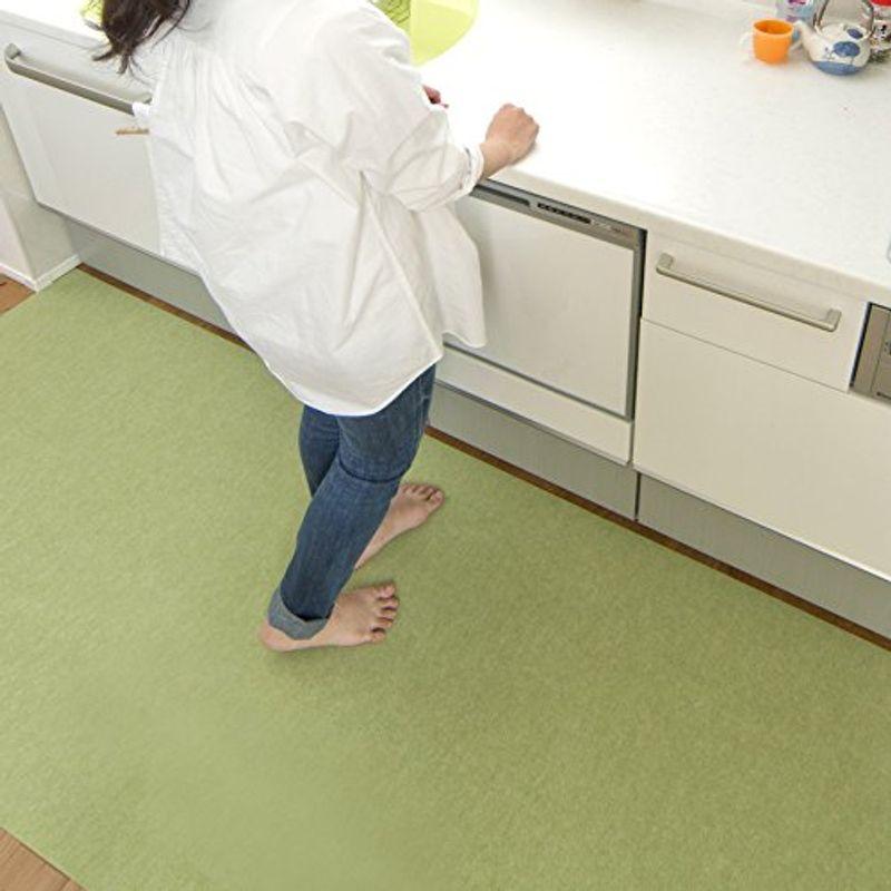 サンコー キッチンマット はっ水 洗える ロングマット 台所 廊下 日本製 おくだけ吸着 フラットタイプ 90×240cm グリーン KH