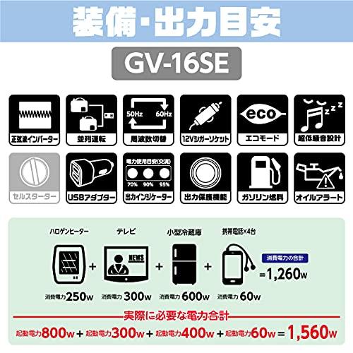 工進 インバーター 発電機 GV-16SE 1.6kVA AC-100V 50Hz/60Hz 切替 シガーソケット USB 静音 レジャー 防災非常用｜hayakana｜04