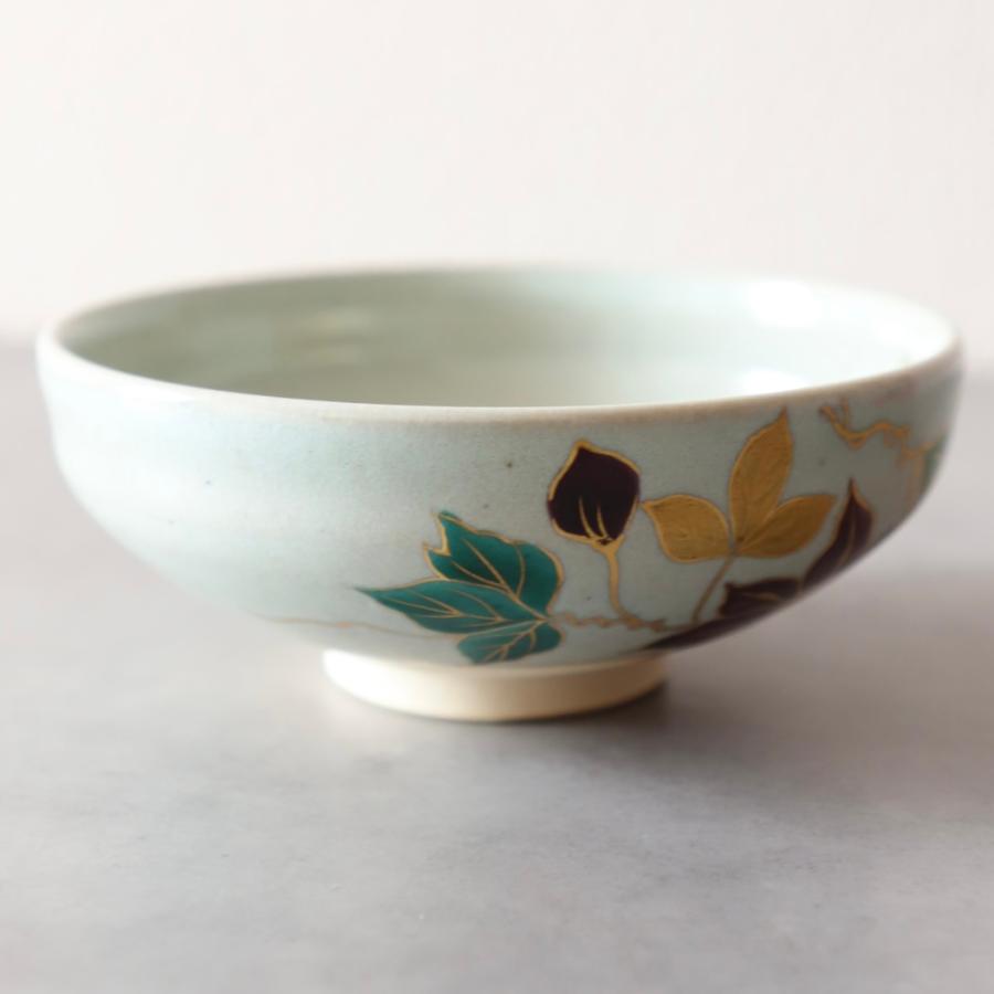 京焼清水焼 平抹茶茶碗 橋本永豊作 鉄線 矢透釉 夏用抹茶茶碗