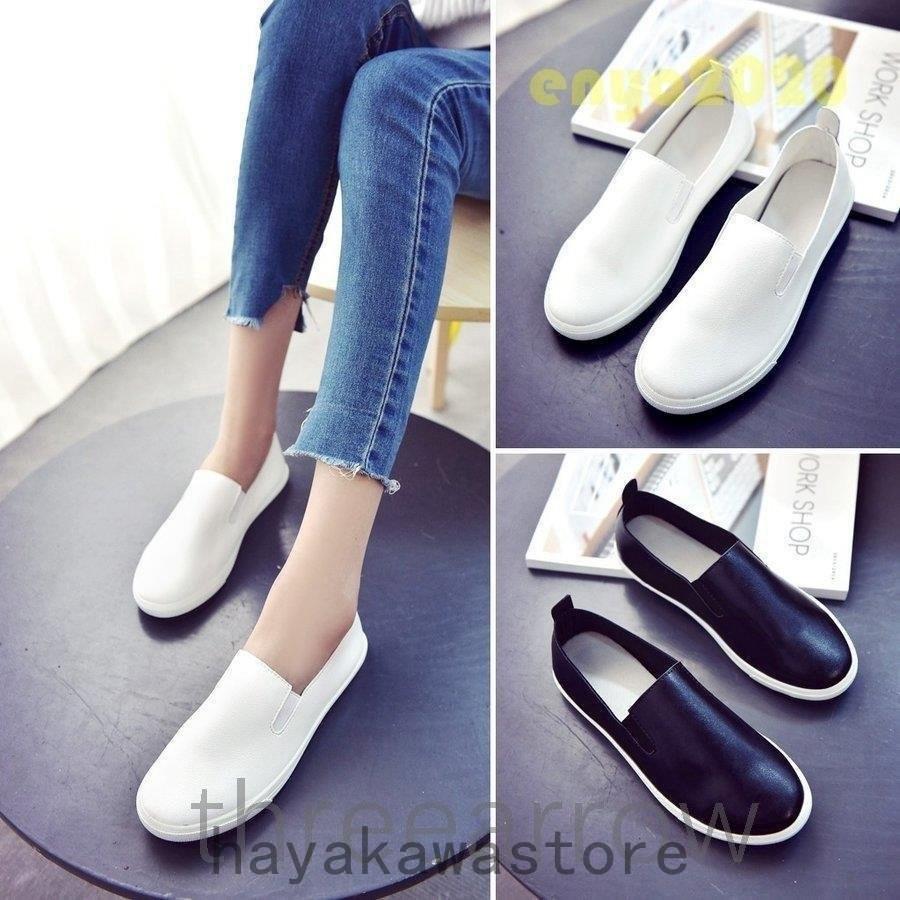 福袋セール スリッポン スニーカー レディース 厚底 白 黒 ローカット 無地 カジュアル ぺたんこ 通学靴 歩きやすい 痛くない スクールシューズ シンプル 婦人靴 Honeymoon Style