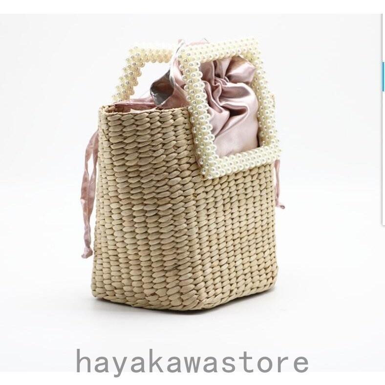 巾着付きチェーンストラップパールハンドルかごバッグ かごバッグ 夏 大人かわいい レジャー リゾートミニバッグショルダーバッグ 新しい季節