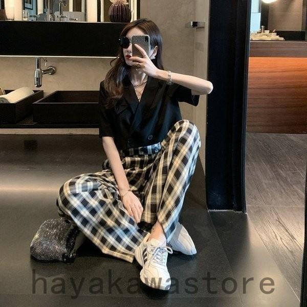代 30代 40代 50代 レディース ファッション 女性 カジュアル 秋 春 夏服 チェック柄ストレートパンツ 春夏秋 タック入り 大人カジュアル 10代 品質が