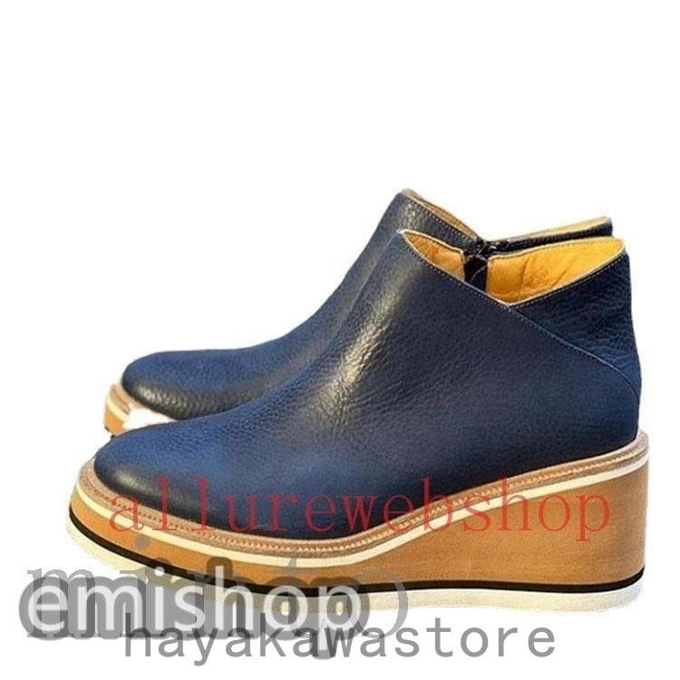 シューズ 厚底 レディース 靴 レトロ風 5色展開 厚底スニーカー ウェッジソール 厚底ブーティ 合皮 無料発送