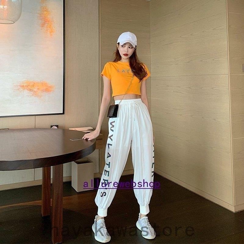 セットアップレディースtシャツショート丈トップスパンツストリート系原宿ダンス衣装スポーツスーツヒップホップ韓国ファッションジャズダンス オリジナル