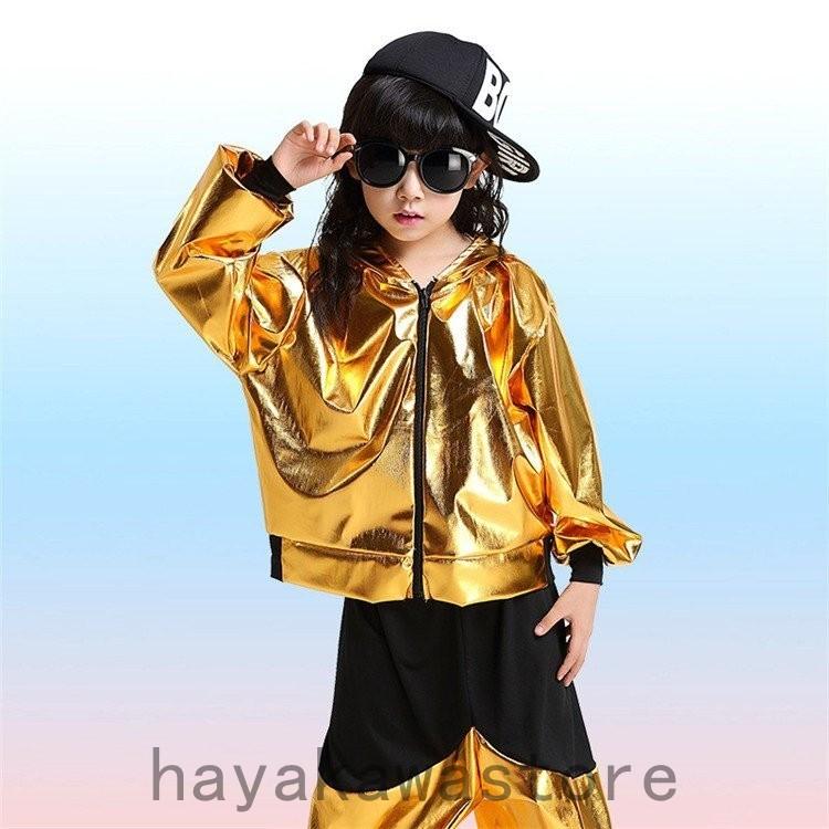 キッズダンス衣装 ヒップホップ キッズ ダンス衣装 派手 セットアップ キッズダンス ヒップホップ衣装 メタリック パーカー 春 夏 注目ブランド