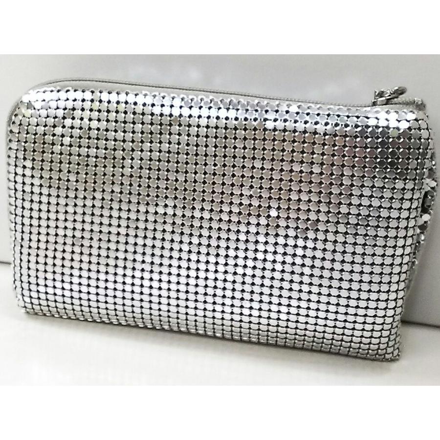 シガレットケース メタルメッシュ リボンポーチ シルバー レディース
