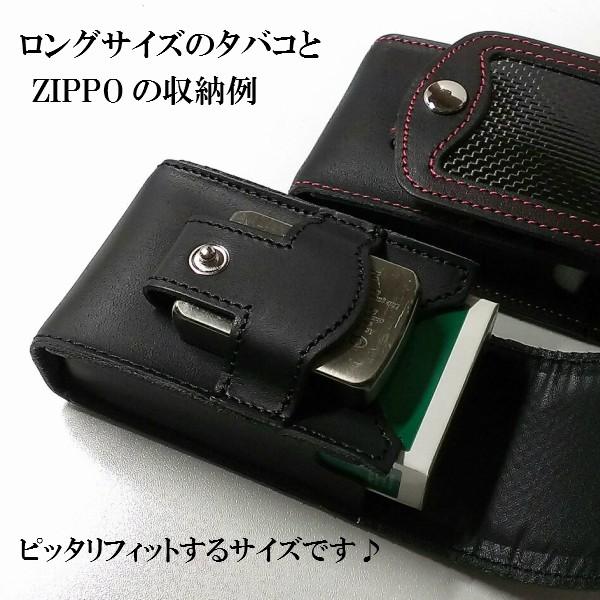 シガレットケース カーボン＆本革 タバコケース レザー おしゃれ ZIPPOも収納可能 ロングサイズ対応 ベルト装着 かっこいい 日本製 ギフト｜hayamipro｜02