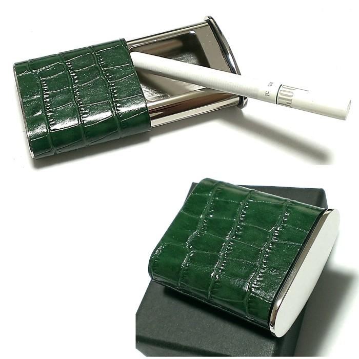肌触りがいい Pearl ブランド携帯灰皿 クロコ型押し革巻 グリーン 緑 人気 おしゃれ 上品 小物入れ プレゼント ミニサイズ 日本製 金属ケース 頑丈 新商品 Arnabmobility Com
