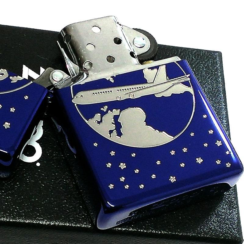 ZIPPO ジャンボ ジェット ジッポ ライター 銀差し 地球 イオンブルー 飛行機 青銀 可愛い 宇宙 メンズ 星 かわいい プレゼント