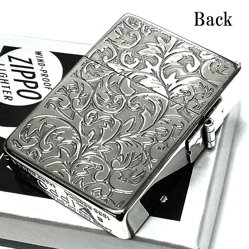 ZIPPO ライター ジッポ 1935 復刻レプリカ シルバー 燻し アラベスク 両面加工 3バレル 渋い かっこいい 唐草 彫刻 アンティーク 銀の画像