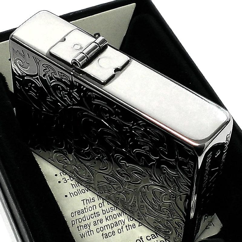 ZIPPO ライター ジッポ 1935 復刻レプリカ シルバー 燻し アラベスク 両面加工 3バレル 渋い かっこいい 唐草 彫刻 アンティーク 銀の画像
