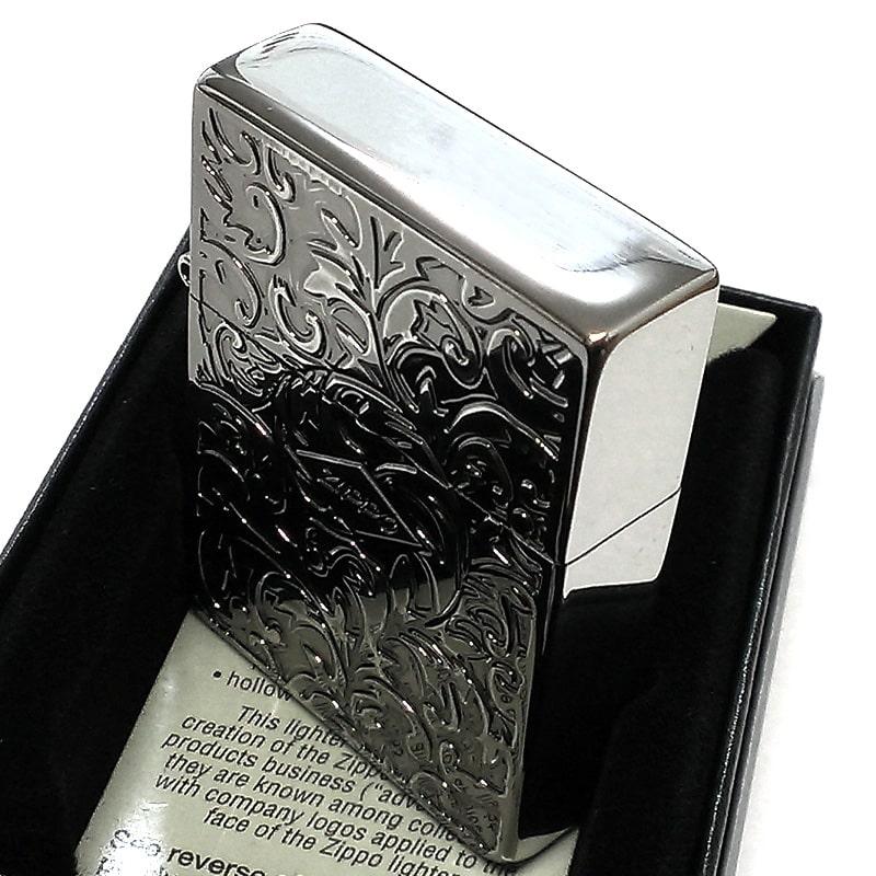 ZIPPO ライター ジッポ 1935 復刻レプリカ シルバー 燻し アラベスク 両面加工 3バレル 渋い かっこいい 唐草 彫刻 アンティーク 銀の画像