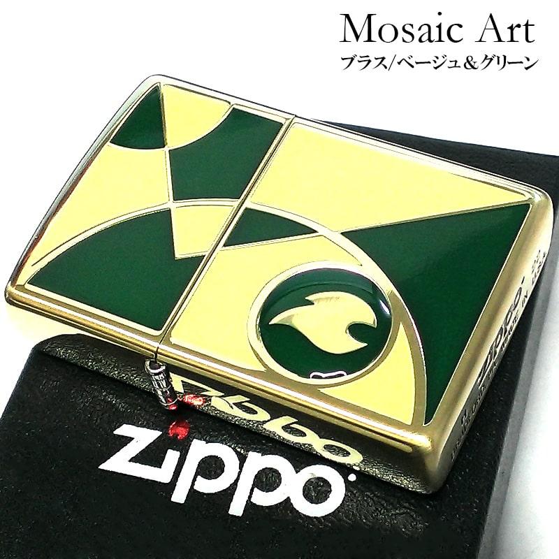 ZIPPO ライター モザイクアート ジッポ ゴールド 炎 ロゴ ベージュ グリーン メンズ エポ盛り加工 父の日 ギフト 金 プレゼント