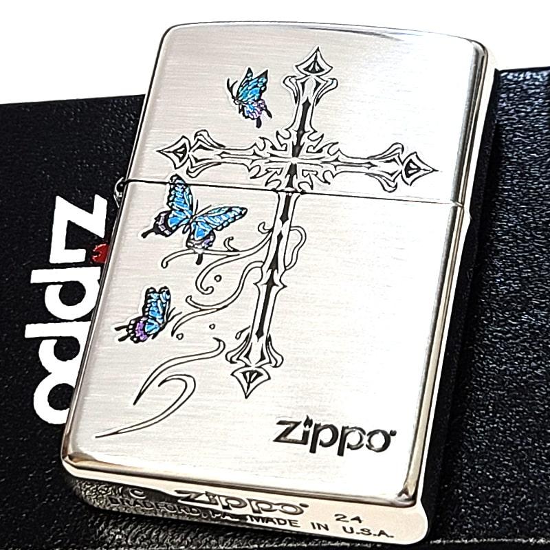 ZIPPO silver 十字架 スカル 蝶々 写真を追加 ZIPPO（ジッポー） バタフライ クロス ジッポ ライター ロゴ おしゃれ