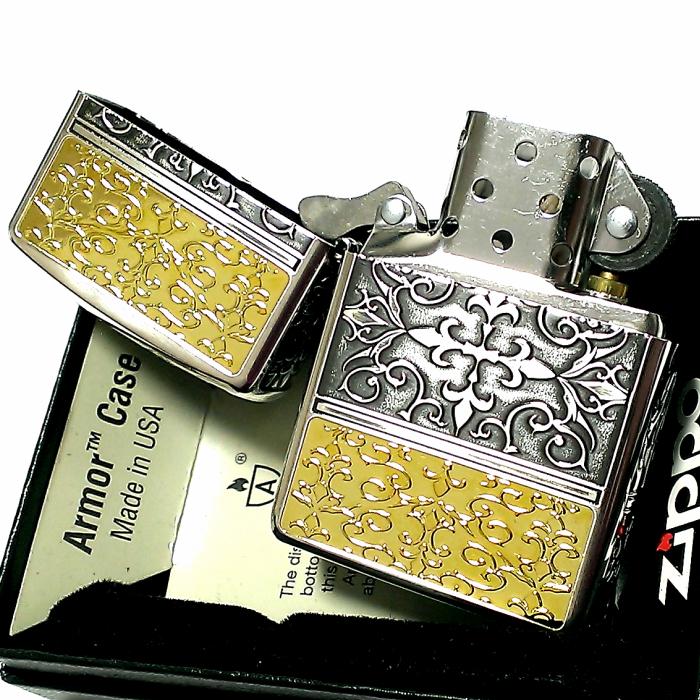 ZIPPO ライター アーマー 5面 アラベスク ジッポ シルバー＆ゴールド 銀 金 かっこいい 5面加工 重厚 メンズ ギフト プレゼント