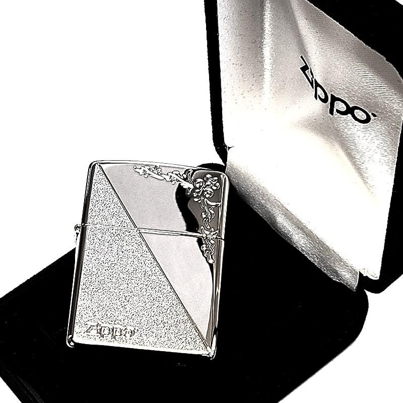 ZIPPO ライター アーマー プラチナシルバー アラベスク ジッポ ロゴ 鏡面 両面加工 かっこいい 彫刻 おしゃれ シンプル 高級 銀