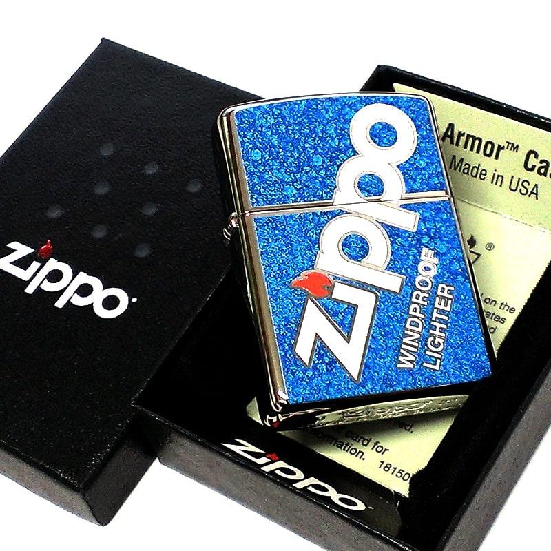 ZIPPO アーマー ロゴデザイン ジッポ 青 Zippo Logo 両面加工 ダブルフルカラー おしゃれ ブルー メンズ シルバー ギフト｜hayamipro｜05