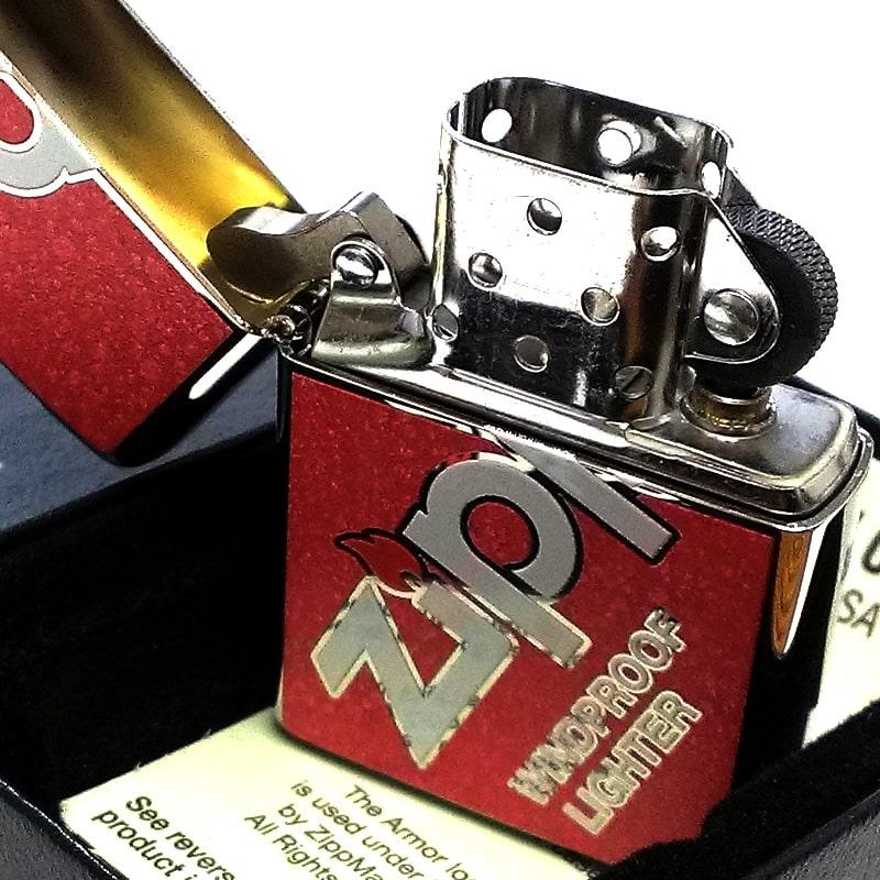 ライター アーマー Zippo Logo ジッポ ロゴデザイン レッド ダブルフルカラー おしゃれ シルバー 両面加工 赤 【れる】