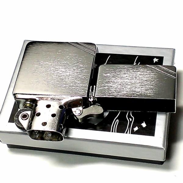 ZIPPO ライター ジッポ 1935 復刻レプリカ シルバーサテン ダイアゴナルライン 両面 3バレル シンプル アンティーク 角型の画像