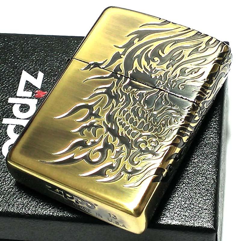 ZIPPO ライター スカル 3面連続彫刻加工 ジッポ ドクロ アンティーク 