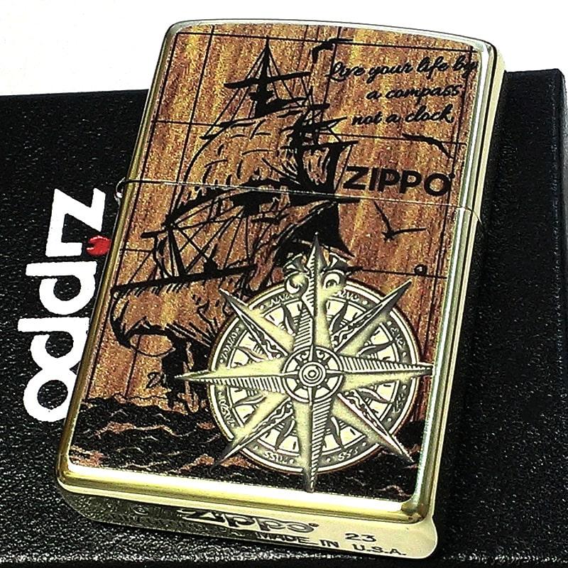 ZIPPO（ジッポー） ライター コンパス 真鍮いぶし仕上げ ゴールド 帆船