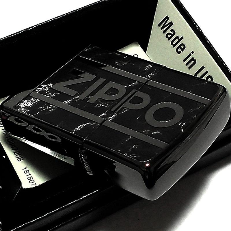 ZIPPO ライター Logo Marble ジッポ ロゴ 黒大理石 ニッケルブラック 