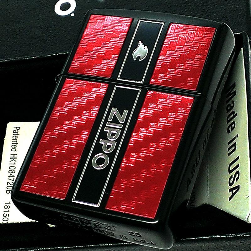 ZIPPO（ジッポー） 訳あり ライター レッドカーボン ロゴ フレーム 銀 