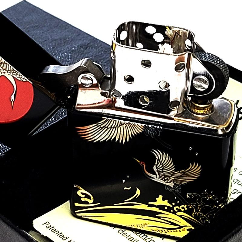 ZIPPO（ジッポー） 和柄 鶴 マットブラック ジッポ ライター 二面加工