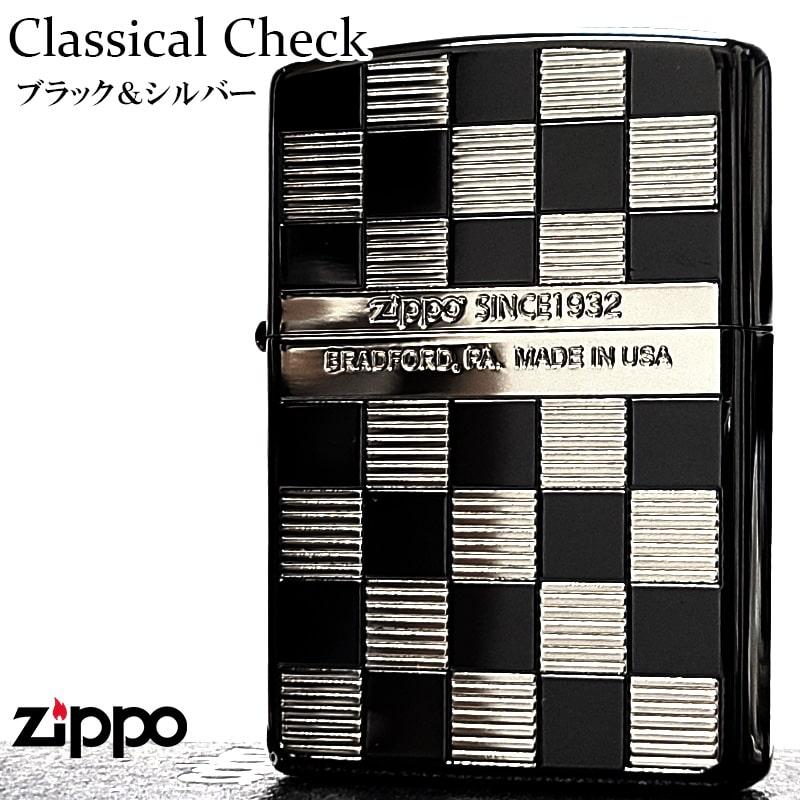 ZIPPO（ジッポー） ライター おしゃれ チェック柄 ブラック＆シルバー