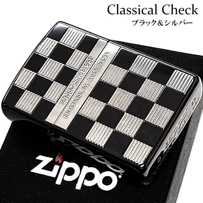 ZIPPO（ジッポー） ライター おしゃれ チェック柄 ブラック＆シルバー