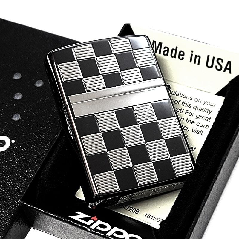 ZIPPO（ジッポー） ライター おしゃれ チェック柄 ブラック＆シルバー 
