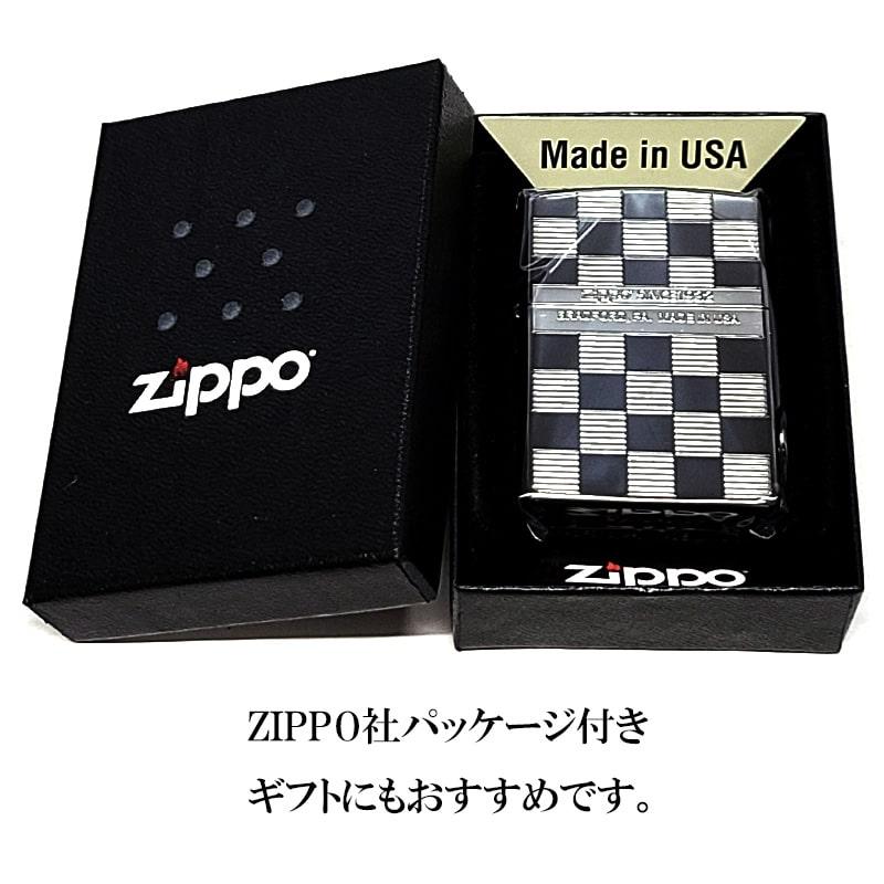 ZIPPO（ジッポー） ライター おしゃれ チェック柄 ブラック＆シルバー
