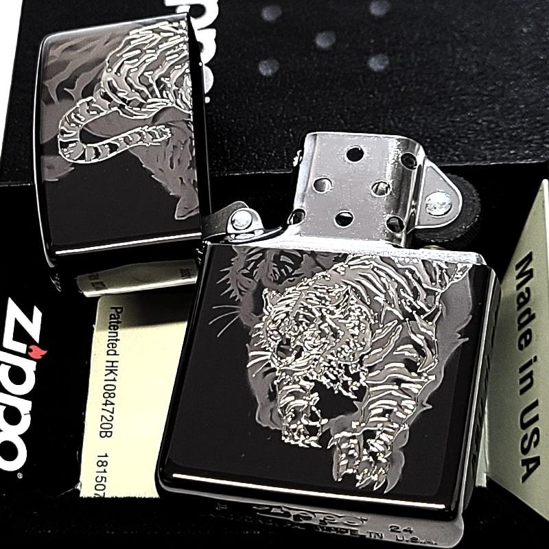 ZIPPO（ジッポー） 虎 和柄 細密レーザー彫刻＆銀差し かっこいい