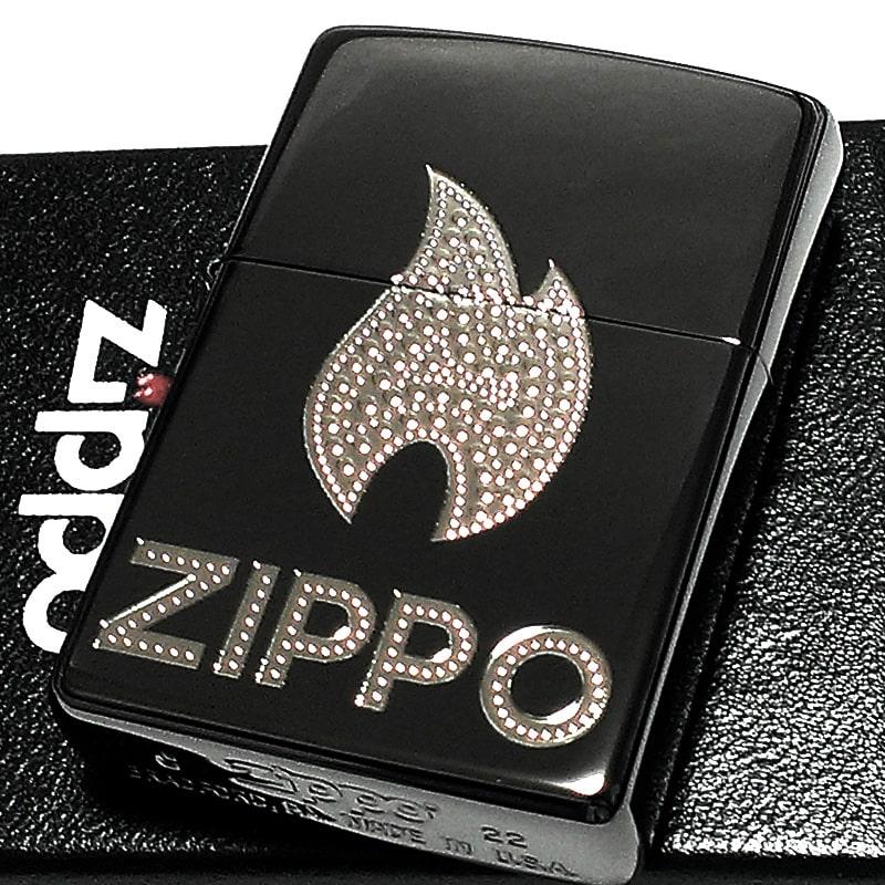 ZIPPO ライター ロゴ ジッポ ブラックニッケル エッチング彫刻