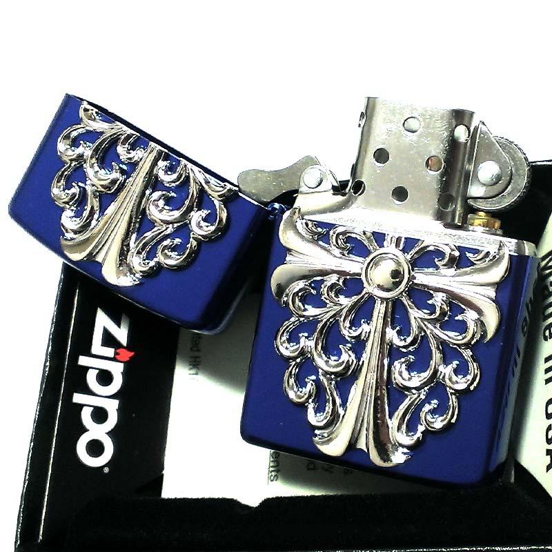 ZIPPO ライター メタルエンブレム イオンブルー シルバークロス メタル 