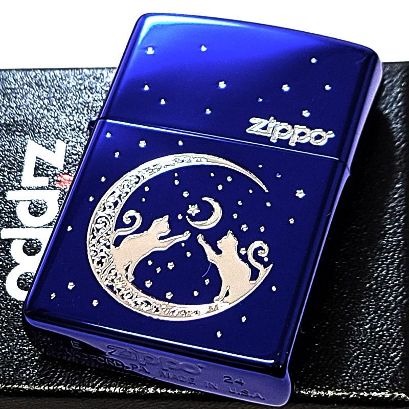 ZIPPO（ジッポー） ジッポ ライター 猫 月 イオンブルー シルバー ロゴ