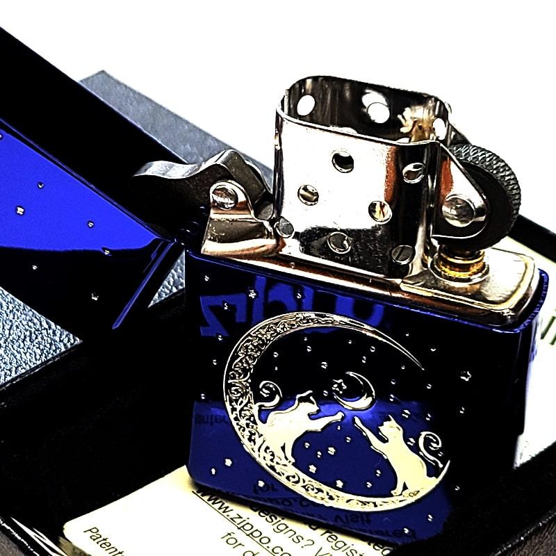 ZIPPO（ジッポー） ジッポ ライター 猫 月 イオンブルー シルバー ロゴ