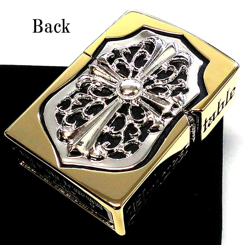 ZIPPO メタルジャケット 超重厚 ジッポ 金銀 ライター ゴールド クロス 