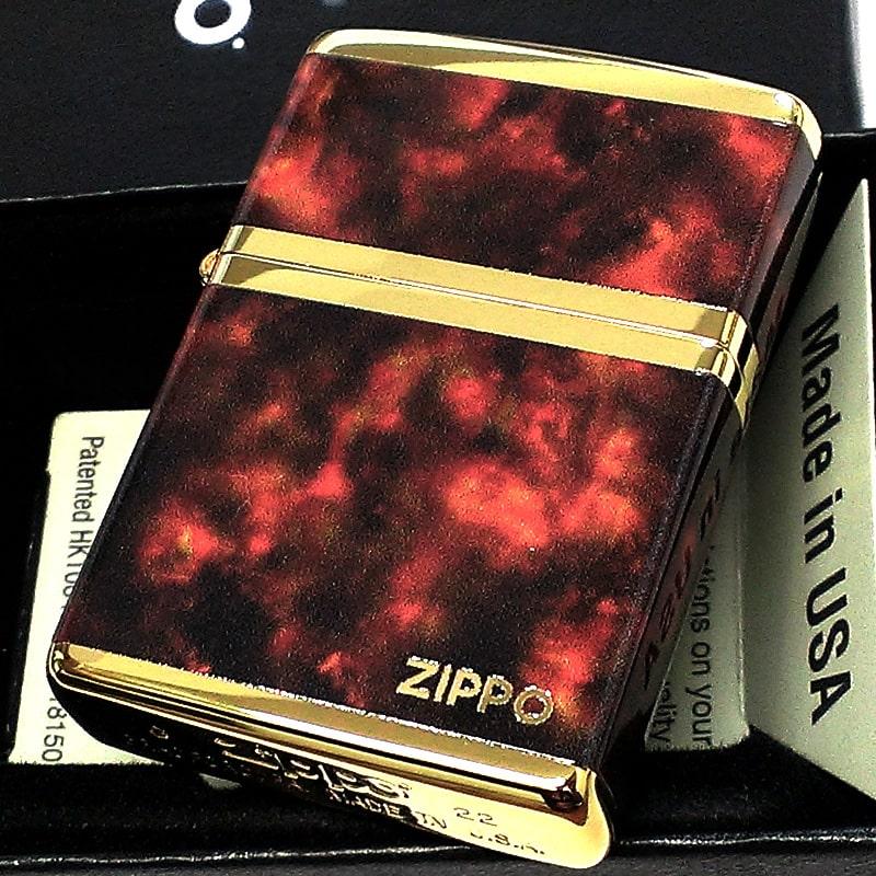 ジッポ ライター マーブル ZIPPO ロゴ ゴールド ブラウン 4面加工 金