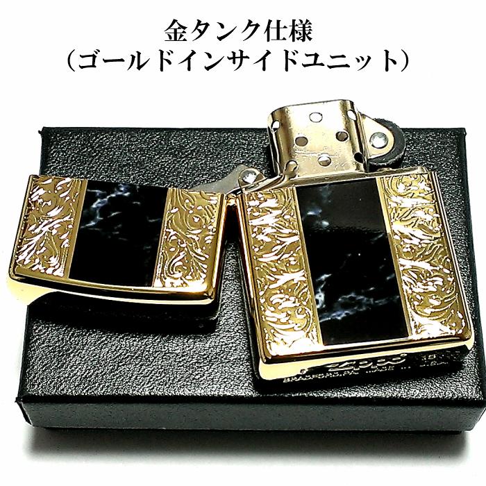 ZIPPO ライター アラベスク&黒大理石 ジッポ 両面加工 ゴールド