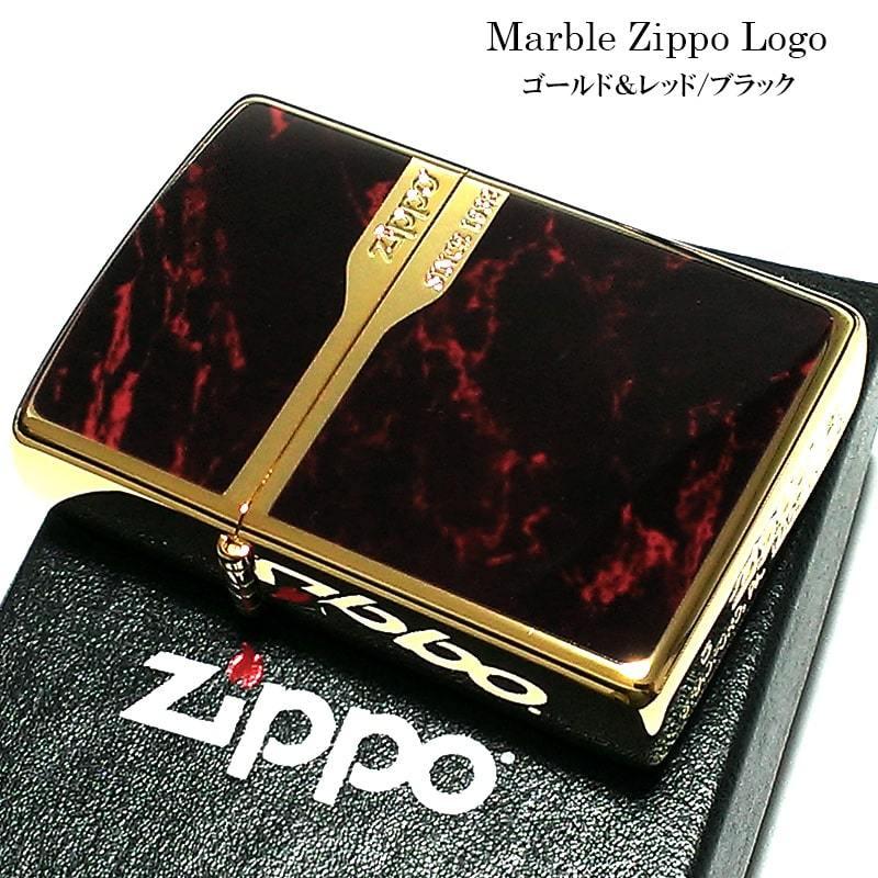 ZIPPO ライター ジッポ ロゴ＆黒大理石 レッド/ブラック ゴールド 両面