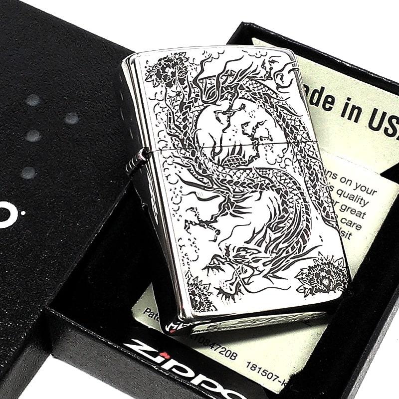 ZIPPO（ジッポー） ライター 二面龍 ジッポ シルバー 2面連続彫刻 銀