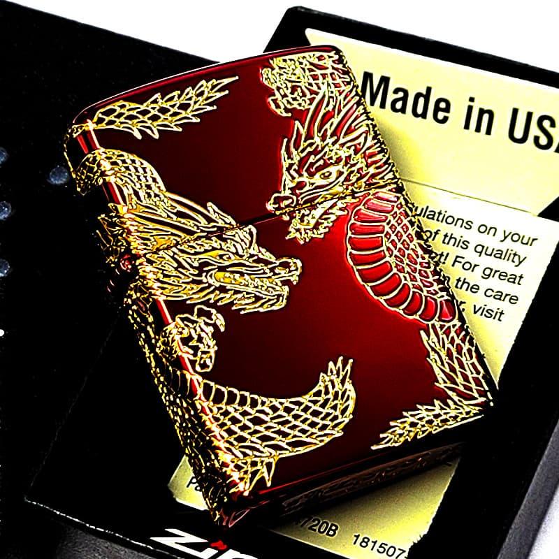 ZIPPO（ジッポー） ライター 双龍 ジッポ 和柄 三面加工 イオンレッド
