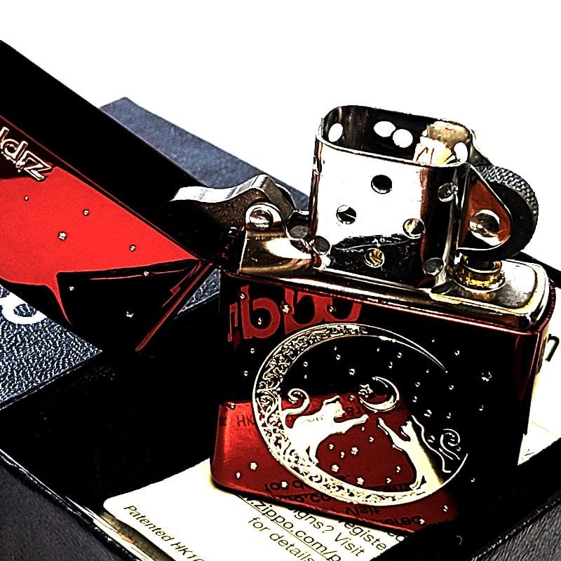 ZIPPO（ジッポー） ライター ねこ 月 ジッポ 猫 イオンレッド シルバー 
